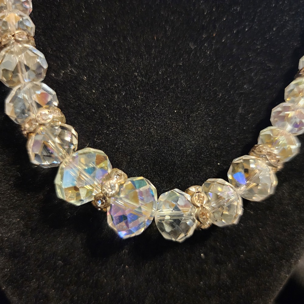 VTG Aurora Borealis AB Crystal Bead Necklace Triple Row Stretch Bracelet Set - Picture 2 of 11